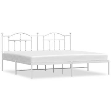 Metal Bed Frame with Headboard White 193x203 cm - Hipomarket