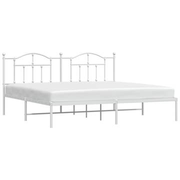 Metal Bed Frame with Headboard White 193x203 cm - Hipomarket