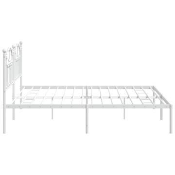 Metal Bed Frame with Headboard White 193x203 cm - Hipomarket