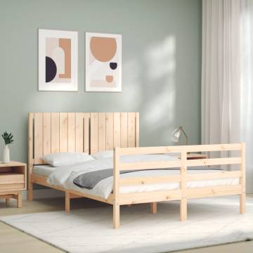 Solid Wood Bed Frame with Headboard 140x190 cm | HipoMarket