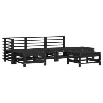 6 Piece Black Solid Wood Pine Garden Lounge Set