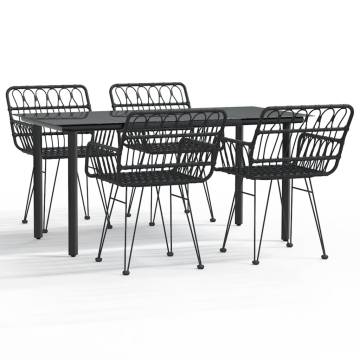 5 Piece Garden Dining Set - Black Poly Rattan | Hipo Market