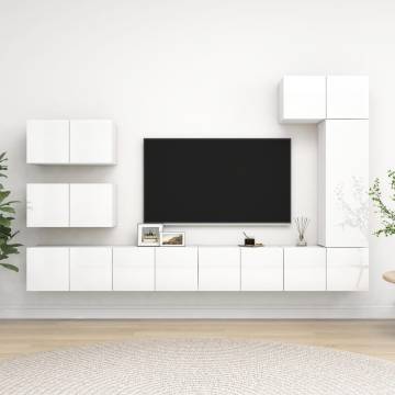 8 Piece High Gloss White TV Cabinet Set | Modern Living Room Furniture