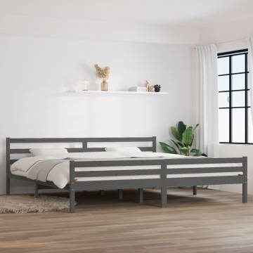 Grey Solid Wood Bed Frame 200x200 cm - Modern Design