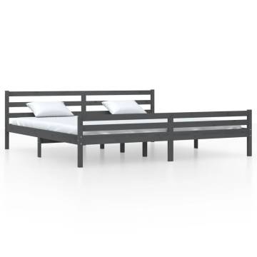 Grey Solid Wood Bed Frame 200x200 cm - Modern Design