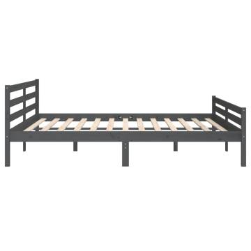 Grey Solid Wood Bed Frame 200x200 cm - Modern Design