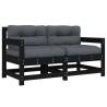 Garden Chairs with Cushions - 2 pcs Black Solid Wood Pine