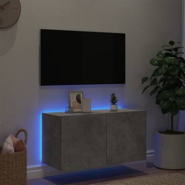 TV Wall Cabinet with LED Lights - Concrete Grey 80x35x41 cm