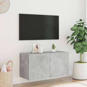 TV Wall Cabinet with LED Lights - Concrete Grey 80x35x41 cm