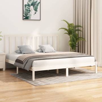 White Solid Wood Pine Bed Frame 200x200 cm - Classic Design