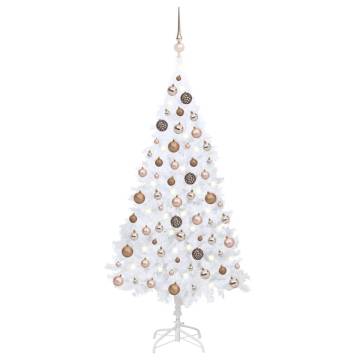 Pre-lit 180 cm White Christmas Tree with Rose Gold Balls