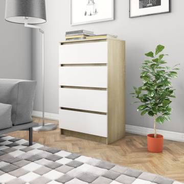 Elegant White and Sonoma Oak Sideboard - 60x35x98.5 cm