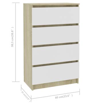 Elegant White and Sonoma Oak Sideboard - 60x35x98.5 cm