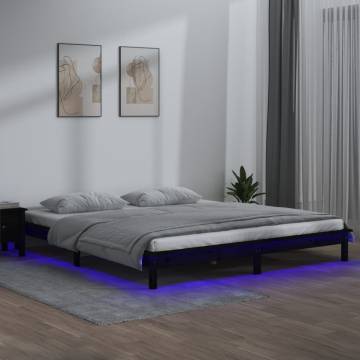 LED Bed Frame Black 120x200 cm - Solid Pine Wood with RGB Lights