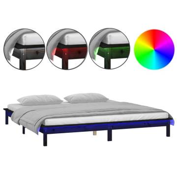 LED Bed Frame Black 120x200 cm - Solid Pine Wood with RGB Lights