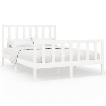 White Solid Wood Pine Bed Frame 140x190 cm - Modern & Sturdy