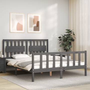 Solid Wood Grey King Size Bed Frame with Headboard | HipoMarket