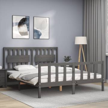 Solid Wood Grey King Size Bed Frame with Headboard | HipoMarket