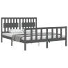 Solid Wood Grey King Size Bed Frame with Headboard | HipoMarket