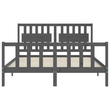 Solid Wood Grey King Size Bed Frame with Headboard | HipoMarket