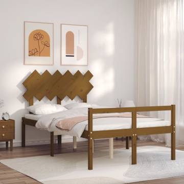 Honey Brown Double Bed Frame with Headboard | Solid Wood