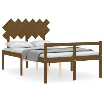 Honey Brown Double Bed Frame with Headboard | Solid Wood