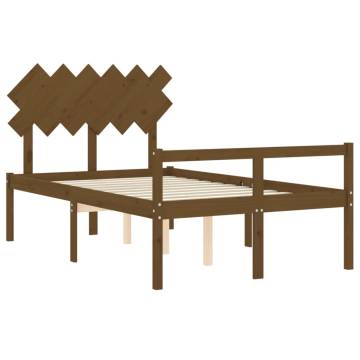 Honey Brown Double Bed Frame with Headboard | Solid Wood