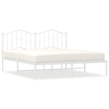 Metal Bed Frame with Headboard - White 180x200 cm Super King