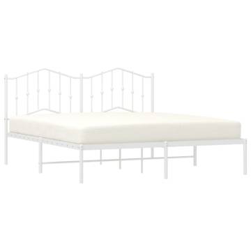 Metal Bed Frame with Headboard - White 180x200 cm Super King