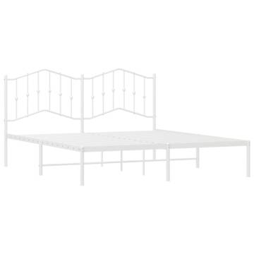 Metal Bed Frame with Headboard - White 180x200 cm Super King