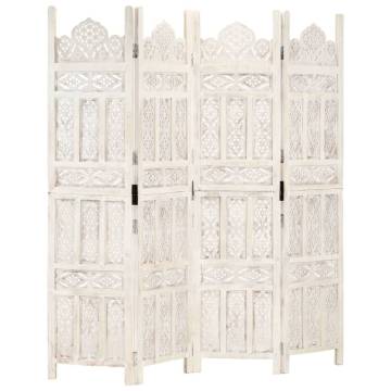 Hand Carved 4-Panel Room Divider - 160x165 cm Solid Mango Wood