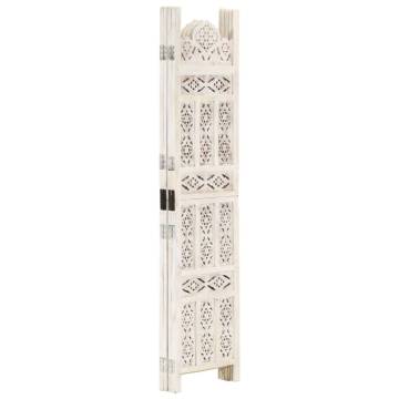 Hand Carved 4-Panel Room Divider - 160x165 cm Solid Mango Wood