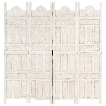 Hand Carved 4-Panel Room Divider - 160x165 cm Solid Mango Wood