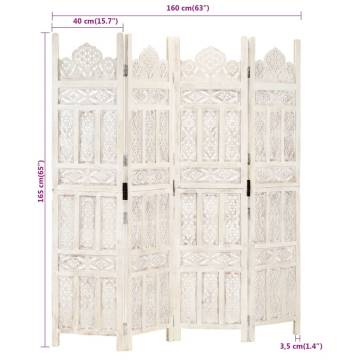 Hand Carved 4-Panel Room Divider - 160x165 cm Solid Mango Wood