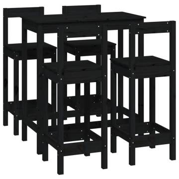 5 Piece Black Bar Set - Solid Wood Pine Furniture