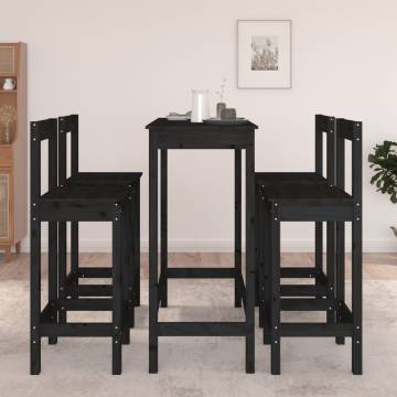 5 Piece Black Bar Set - Solid Wood Pine Furniture