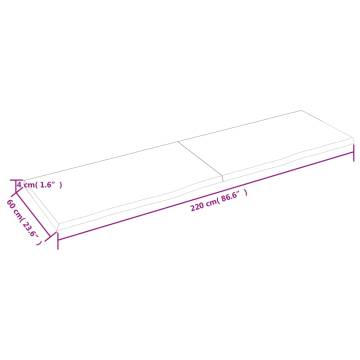 Bathroom Countertop 220x60 cm - Untreated Solid Oak Wood