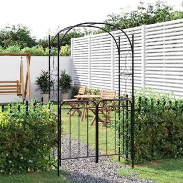 Stylish Black Garden Arch with Gate - 108x45x235 cm