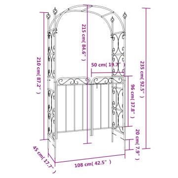 Stylish Black Garden Arch with Gate - 108x45x235 cm