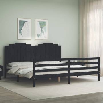 Black Bed Frame with Headboard - 200x200 cm Solid Wood