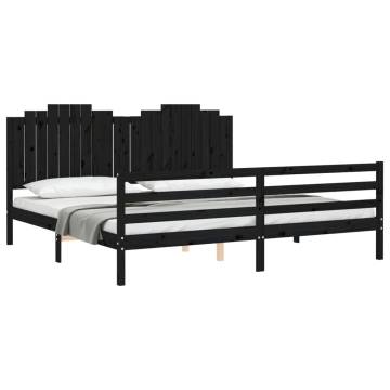 Black Bed Frame with Headboard - 200x200 cm Solid Wood