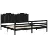 Black Bed Frame with Headboard - 200x200 cm Solid Wood