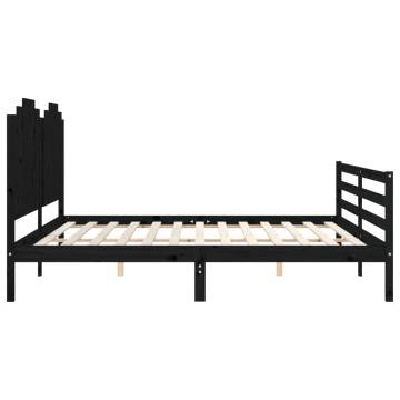 Black Bed Frame with Headboard - 200x200 cm Solid Wood