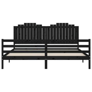 Black Bed Frame with Headboard - 200x200 cm Solid Wood