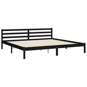 Black Bed Frame with Headboard - 200x200 cm Solid Wood