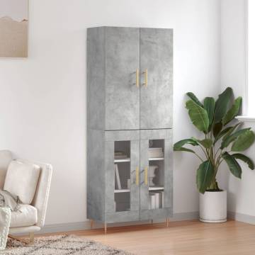 Stylish Highboard in Concrete Grey - 69.5x34x180 cm