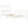 White Small Single Bed Frame with Headboard - Solid Wood