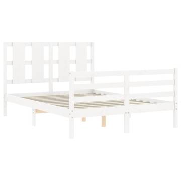 Stylish White Bed Frame with Headboard - 140x200 cm Solid Wood