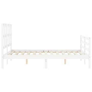 Stylish White Bed Frame with Headboard - 140x200 cm Solid Wood