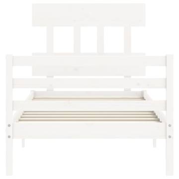 White Small Single Bed Frame with Headboard - Solid Wood